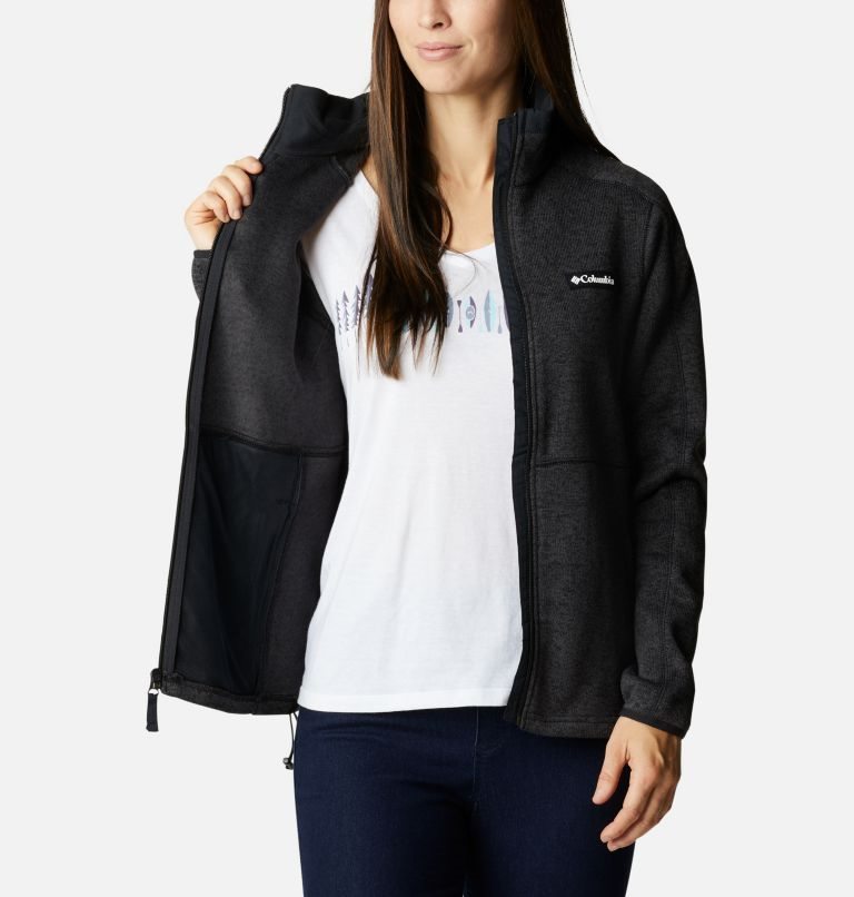 Women's Columbia Sweater Weather Full Zip Fleece Jackets Black | CA-L8L13