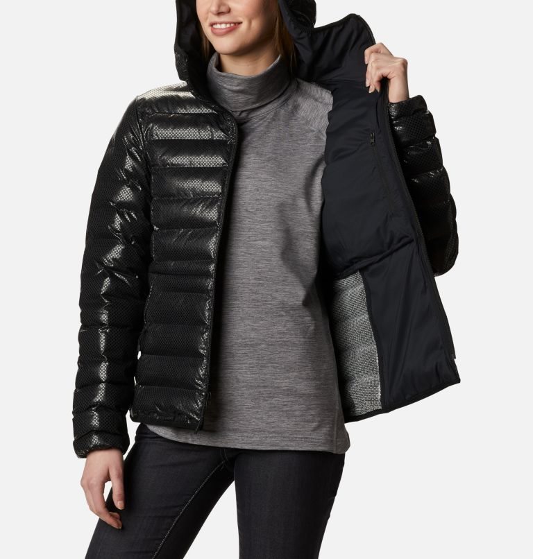 Women's Columbia Three Forks Black Dot Down Jackets Black | CA-K6014