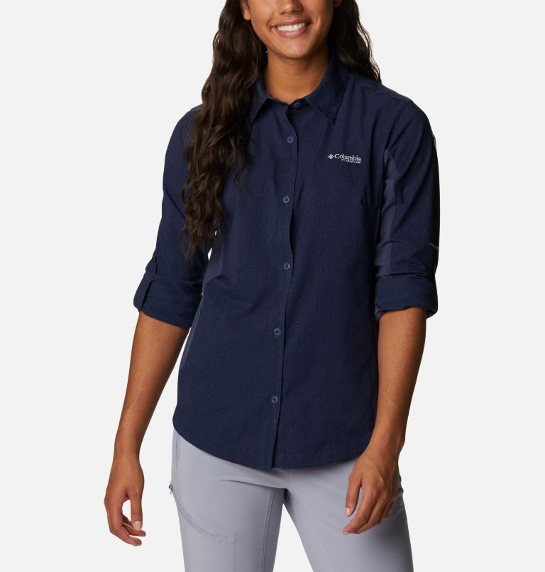 Women's Columbia Titan Pass Irico Long Sleeve Shirts Navy | CA-T850A