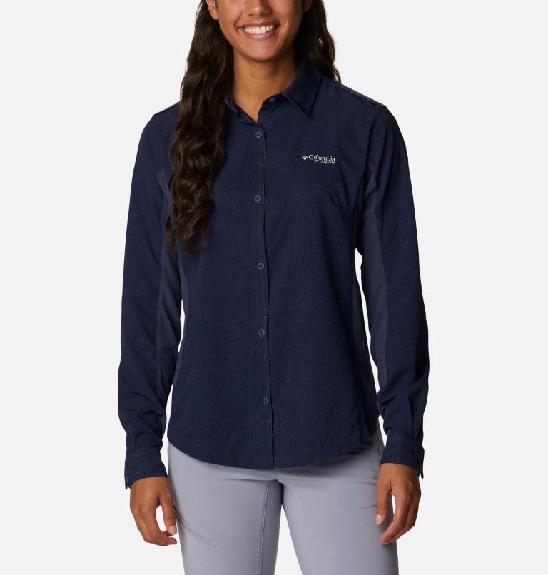 Women\'s Columbia Titan Pass Irico Long Sleeve Shirts Navy | CA-T850A