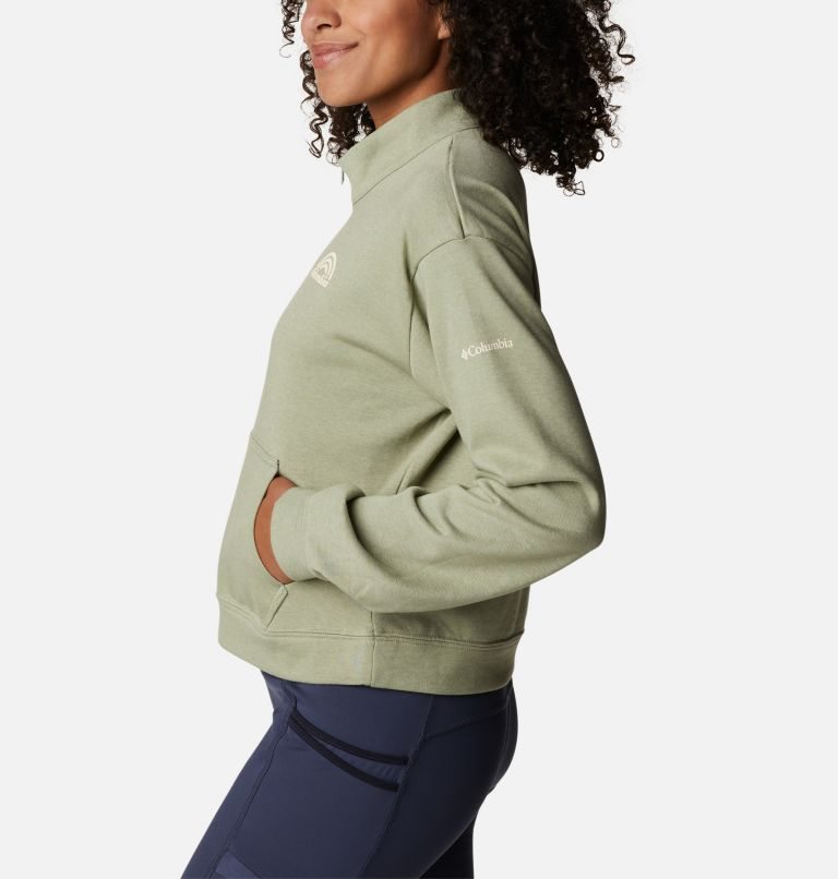 Women's Columbia Trek French Terry Half Zip Sweatshirts Olive | CA-R5063