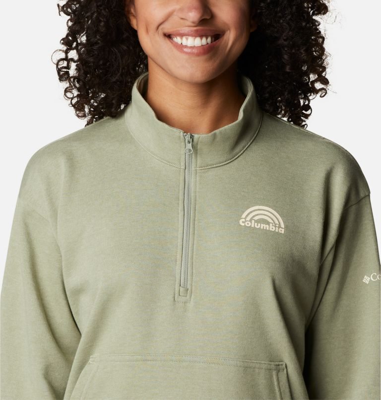 Women's Columbia Trek French Terry Half Zip Sweatshirts Olive | CA-R5063