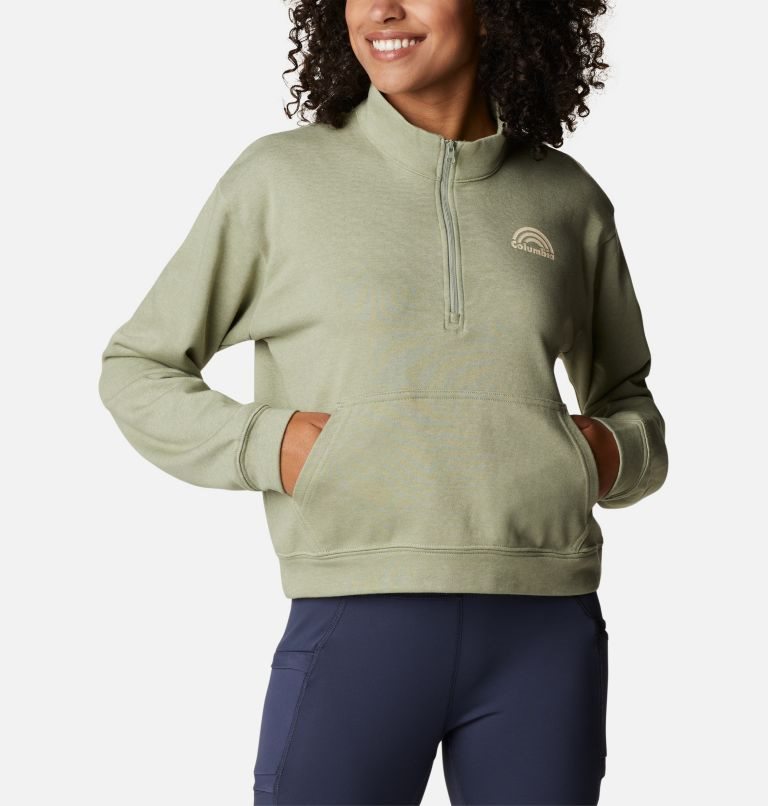 Women's Columbia Trek French Terry Half Zip Sweatshirts Olive | CA-R5063