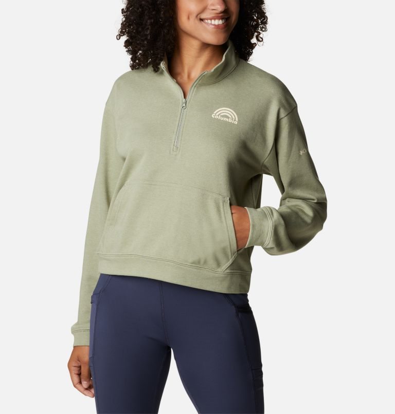 Women\'s Columbia Trek French Terry Half Zip Sweatshirts Olive | CA-R5063