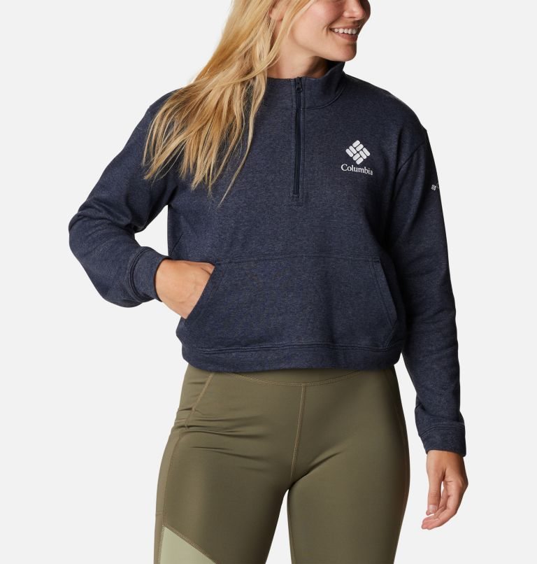 Women's Columbia Trek French Terry Half Zip Sweatshirts Navy | CA-Y0L36