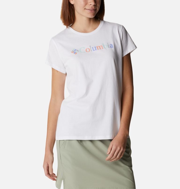 Women's Columbia Trek Short Sleeve Graphic T Shirts White | CA-FCA50