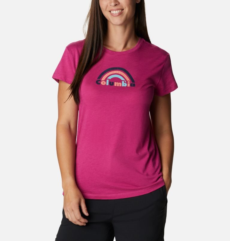 Women's Columbia Trek Short Sleeve Graphic T Shirts Fuchsia | CA-H458L