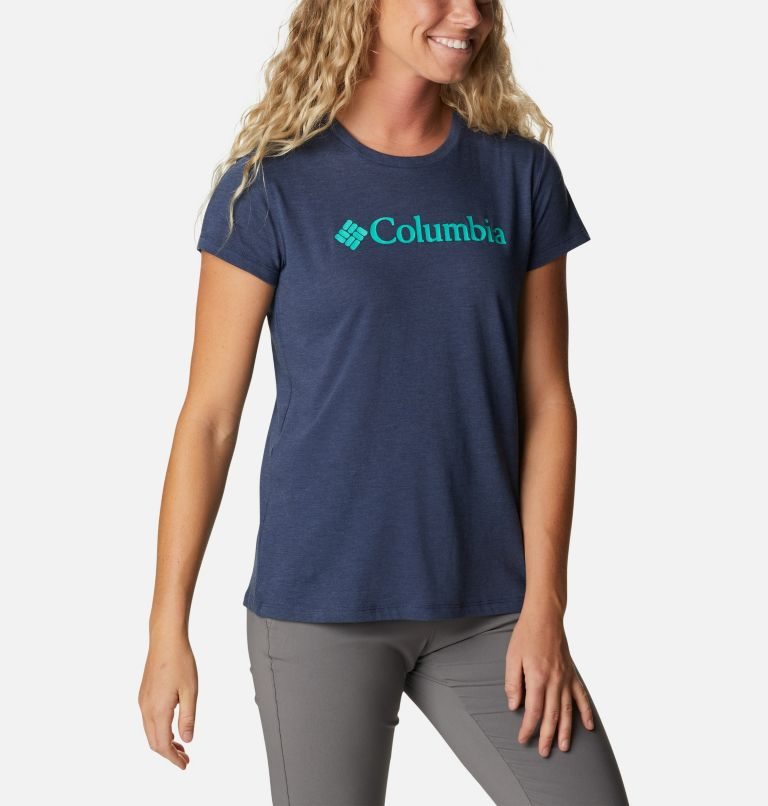 Women's Columbia Trek Short Sleeve Graphic T Shirts Navy | CA-KCA83