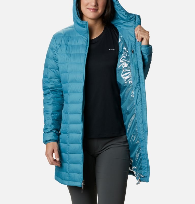 Women's Columbia Voodoo Falls 590 TurboDown Mid Jackets Turquoise | CA-AA81C