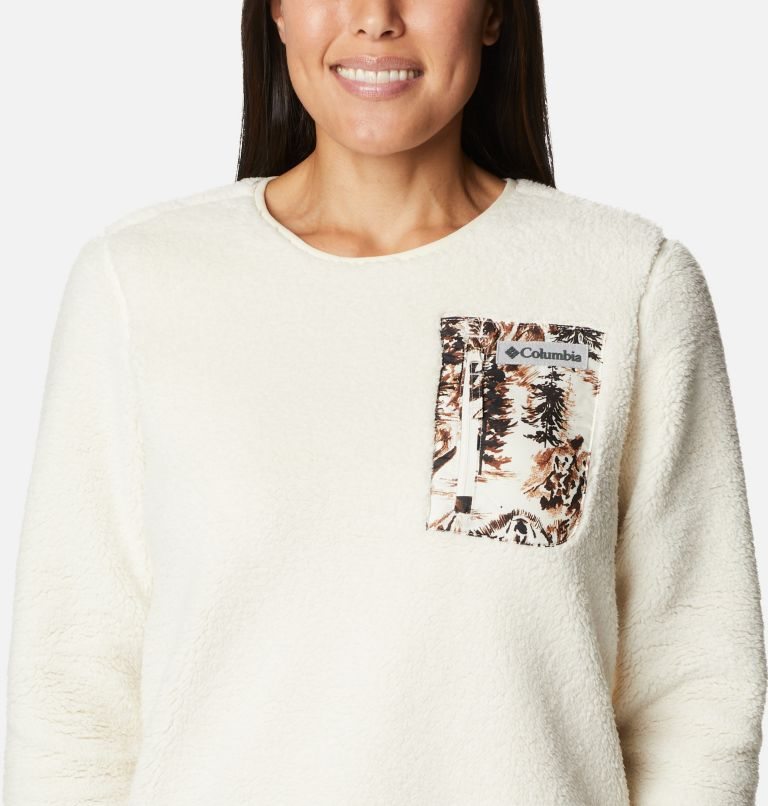 Women's Columbia West Bend Fleece Crew Sweatshirts Cream | CA-AA3C4