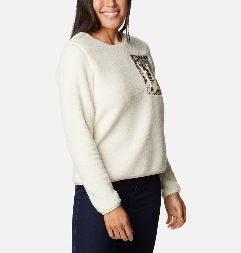 Women's Columbia West Bend Fleece Crew Sweatshirts Cream | CA-AA3C4