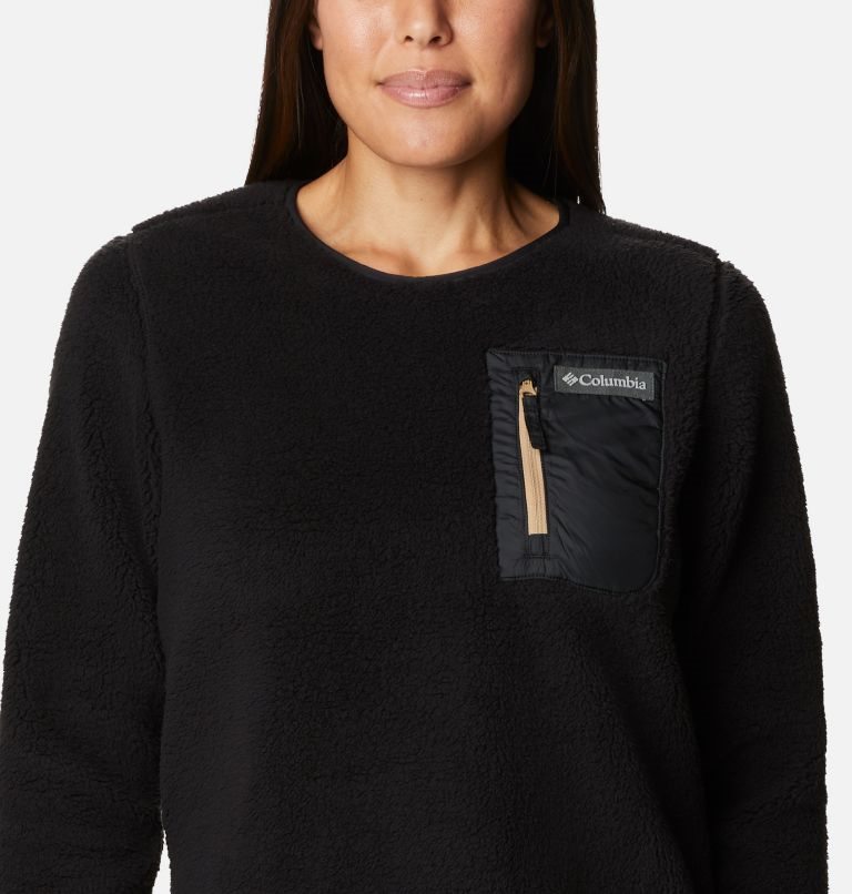 Women's Columbia West Bend Fleece Crew Sweatshirts Black | CA-LL5A0