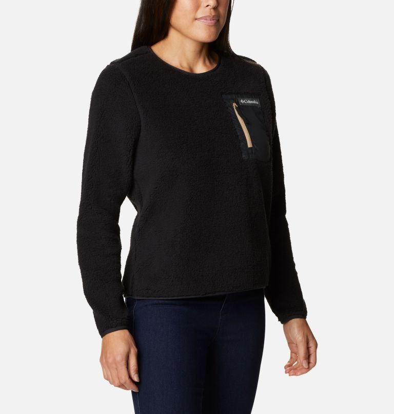 Women's Columbia West Bend Fleece Crew Sweatshirts Black | CA-LL5A0